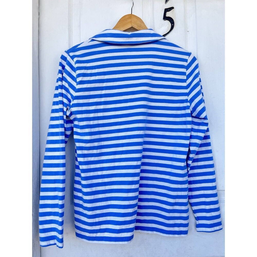 Talbots 100% Cotton Blue White Striped Collared Pullover Long Sleeve Top M - Picture 12 of 12